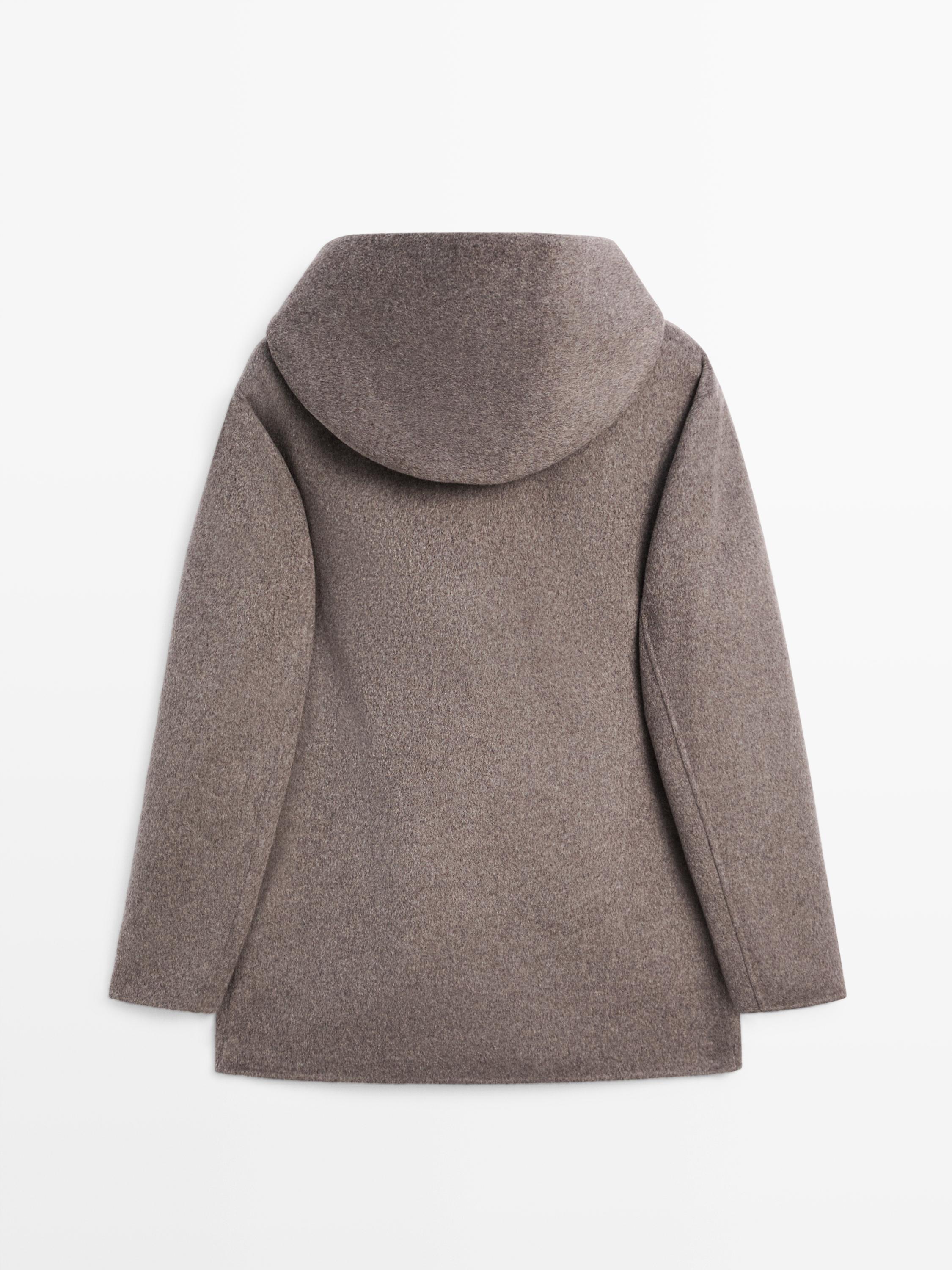 Short wool blend coat with hood